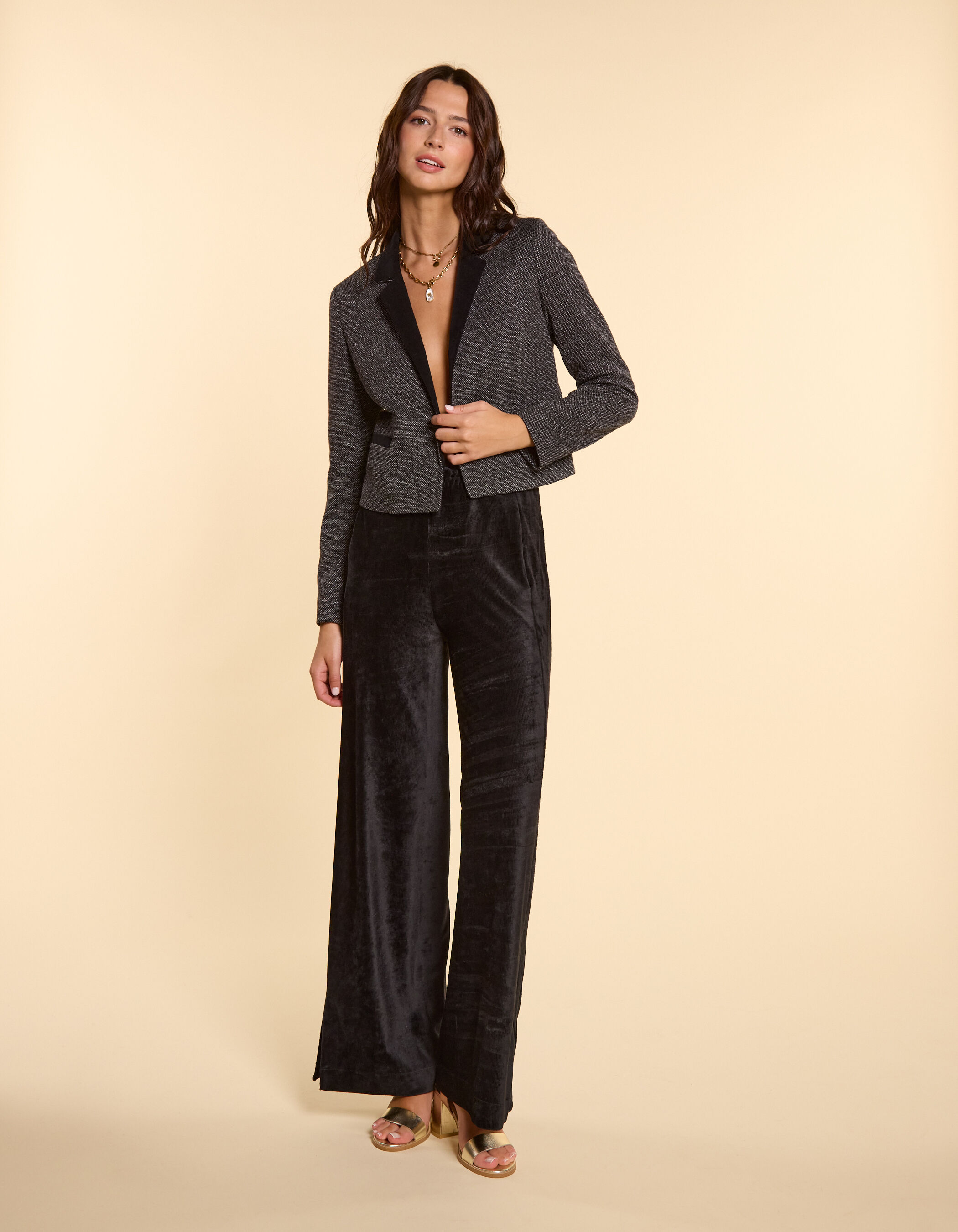 Veste courte noire maille faux uni I.Code