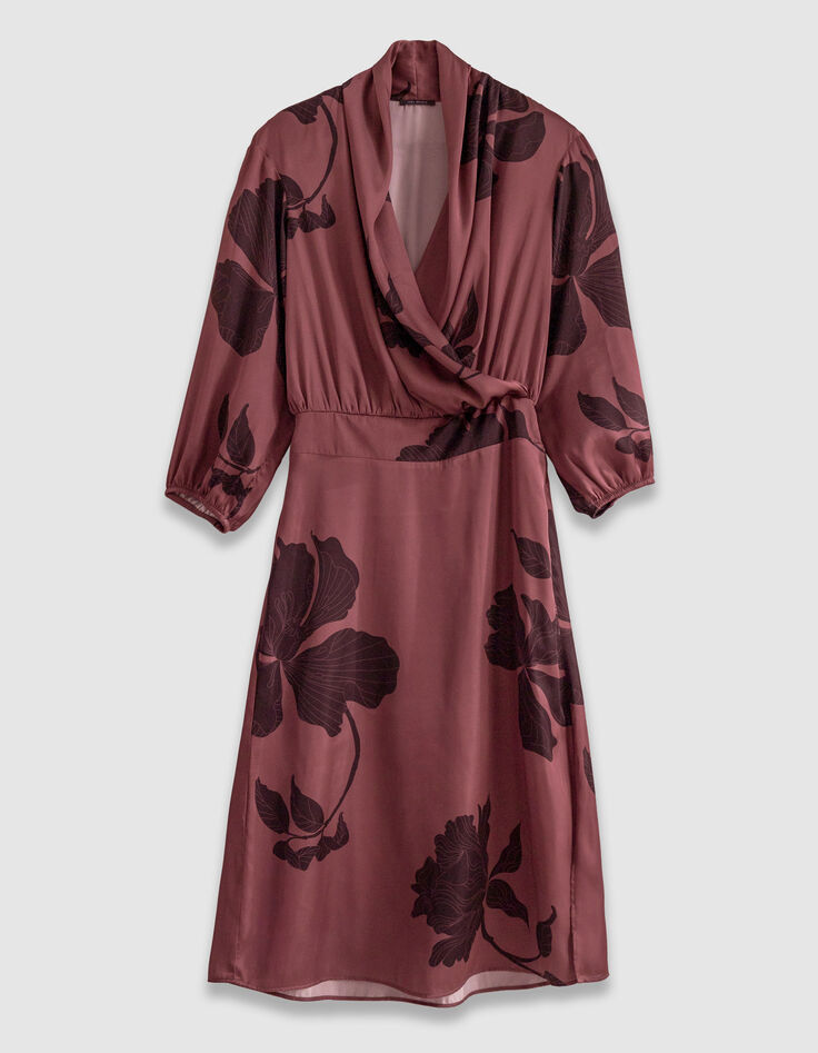 Burgunderfarbenes gebl&uuml;mtes Maxi-Midikleid f&uuml;r Damen-7