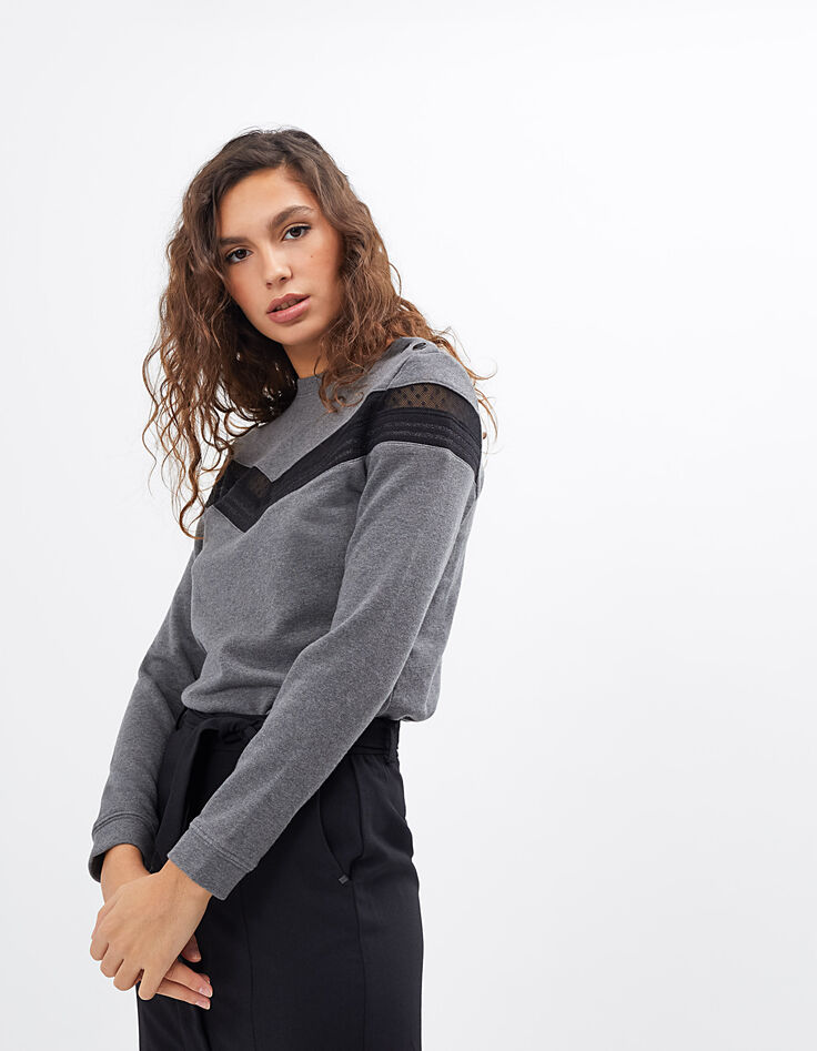 sweat gris chiné résille plumetis et bord-côte I.Code-3