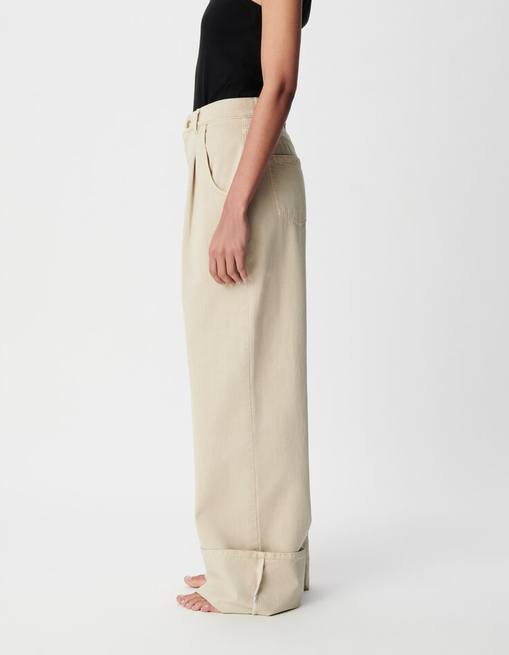 Beigefarbene Jeans mit hoher Taille und weitem Bein f&uuml;r Damen-5