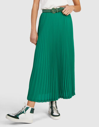 I.Code meadow green pleated long skirt