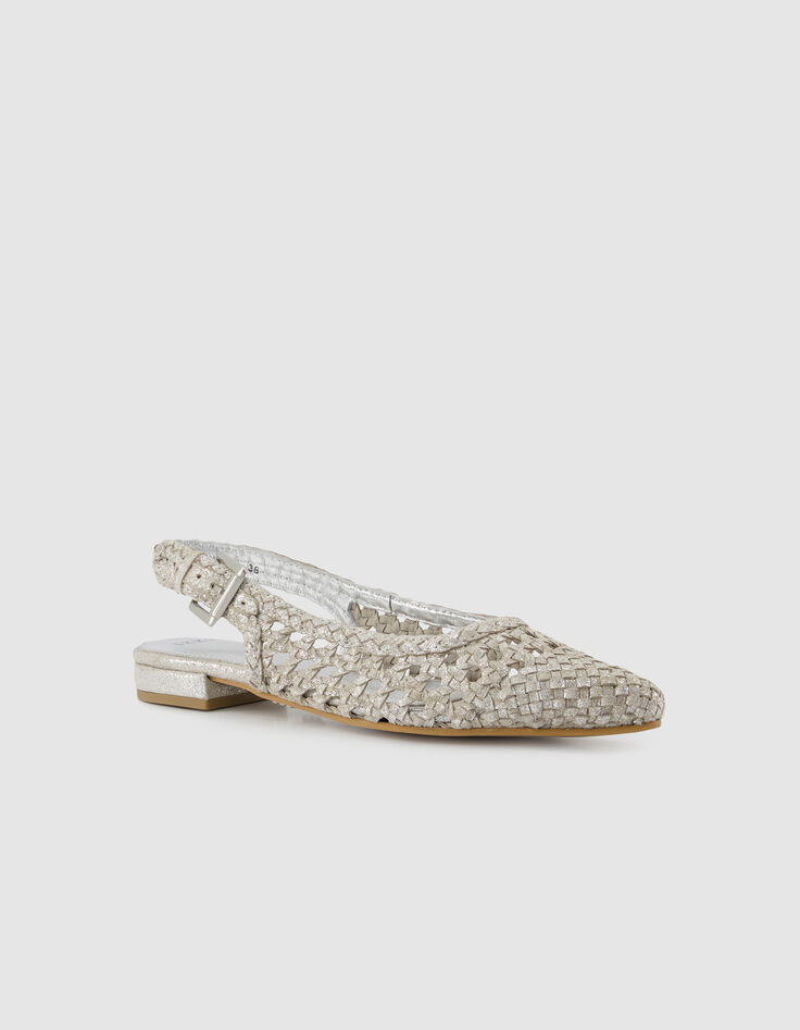 Silberne Slingback Ballerinas Damen aus Leder geflochten-2