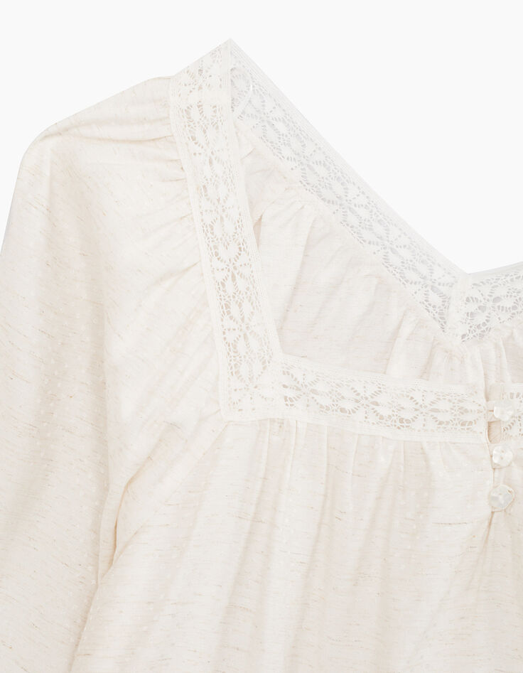 Top blanc cassé manches longues avec dentelle I.Code-3