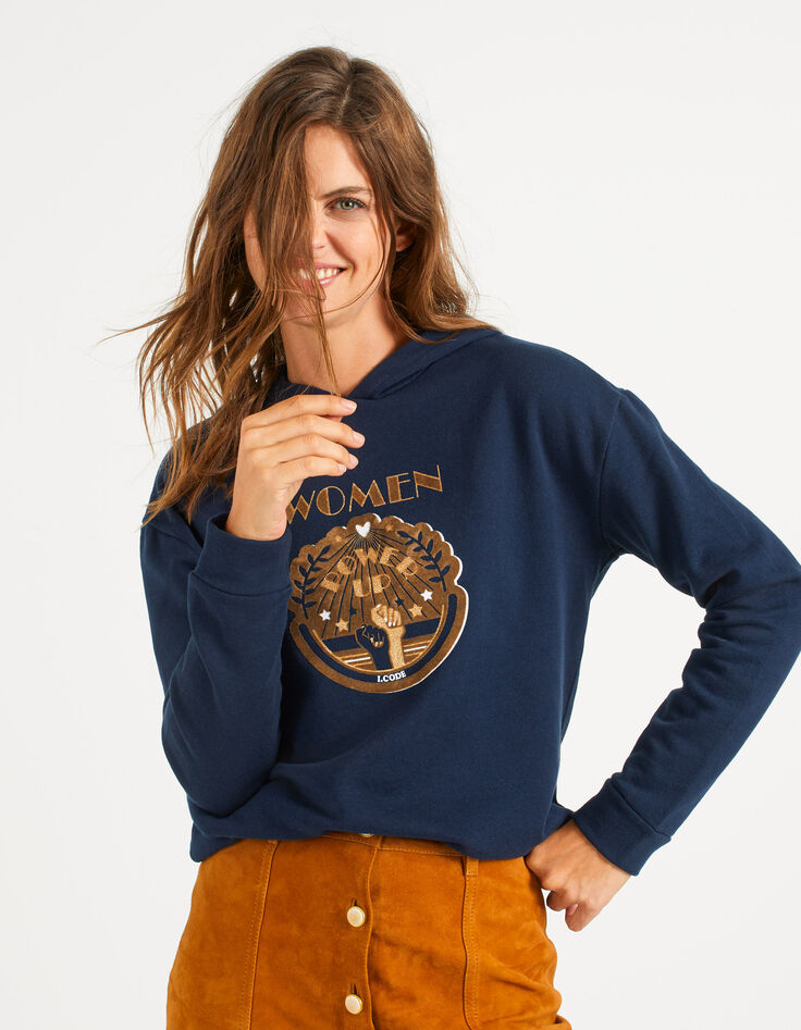 Sudadera navy azul con capucha y mensaje I.Code-1
