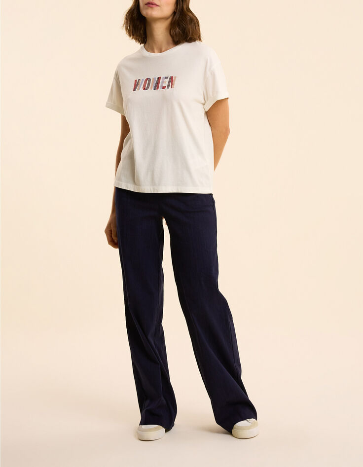 I.Code white short-sleeved T-shirt with embroidered slogan-3