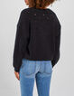 I.Code black openwork knit marl sweater-2