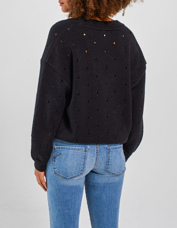 I.Code black openwork knit marl sweater-2