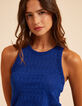 Débardeur bleu maille ajourée fantaisie lurex I.Code-1