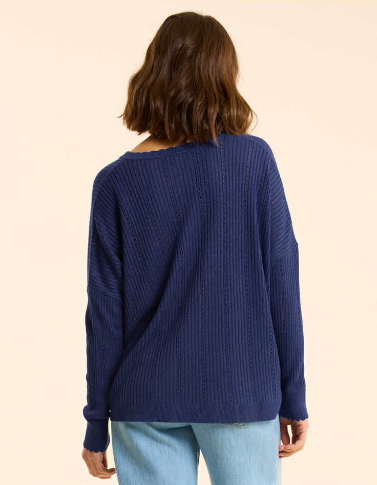 Blauer Lurex-Pullover Rippstrick mit Lochmuster I.Code-5
