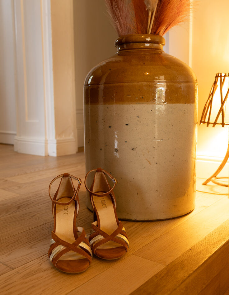 Sandales à talon camel et doré cuir velours I.Code-6