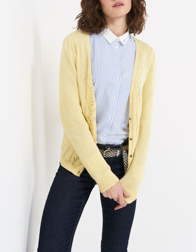 I.Code ice yellow knit cardigan with decorative stitch - I.CODE