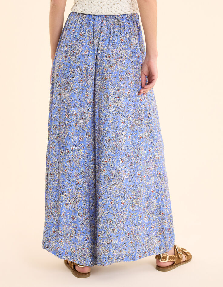 Pantalon large bleu imprimé cachemire floral I.Code-4