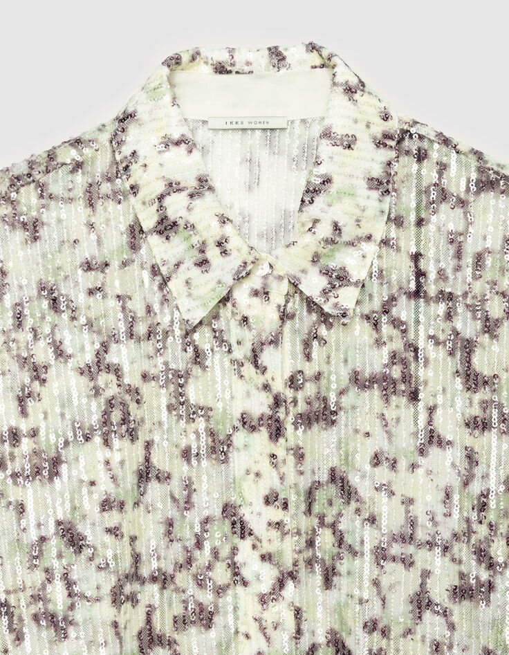 Gr&uuml;nes Damen Tarnmuster Shirt mit Stickerei aus Pailletten-8