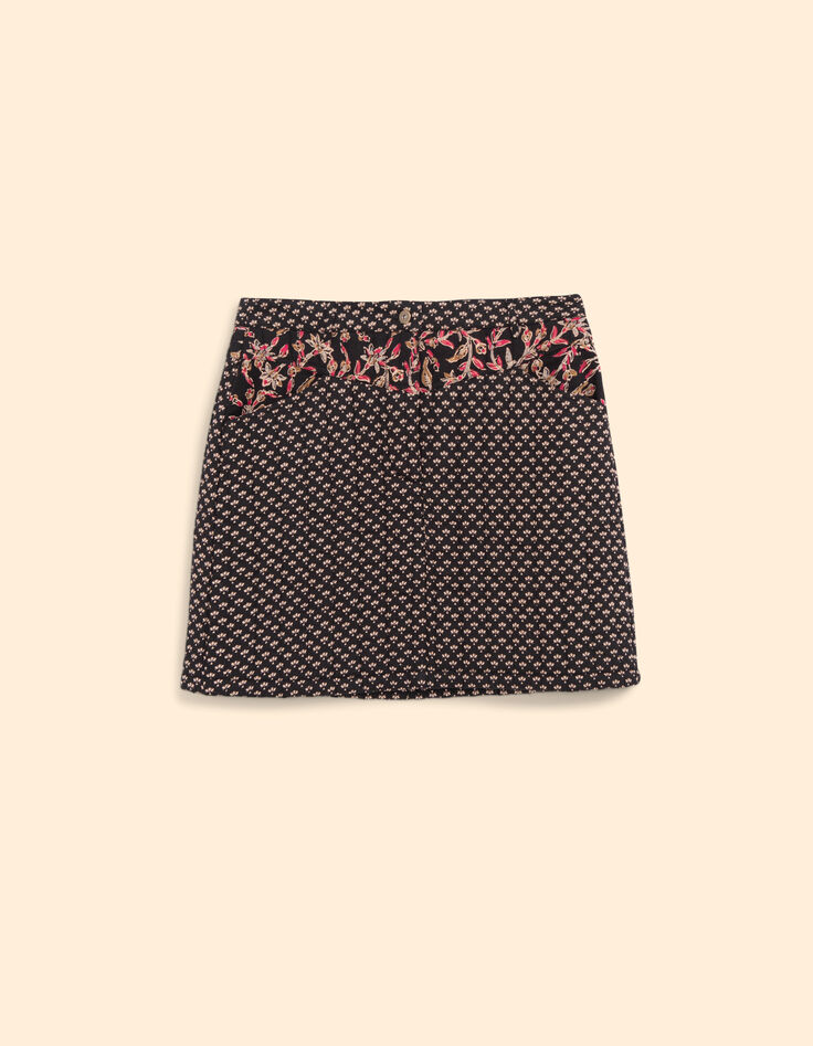 I.Code black short skirt with Boho Indian mix print-5 I.Code black short skirt with Boho Indian mix print-5