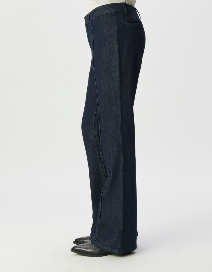 Ungebleichte Flare-Damenjeans hohe Taille Falten vorne-6
