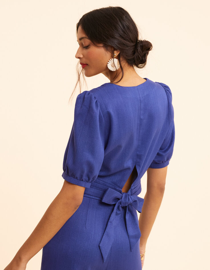Top bleu pailleté cropped noué dos I.Code-1