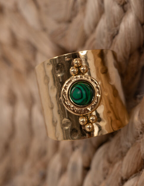 Anillo ajustable de metal amarillo y perla verde I.Código