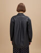 I.Code black faux leather overshirt with press studs-5