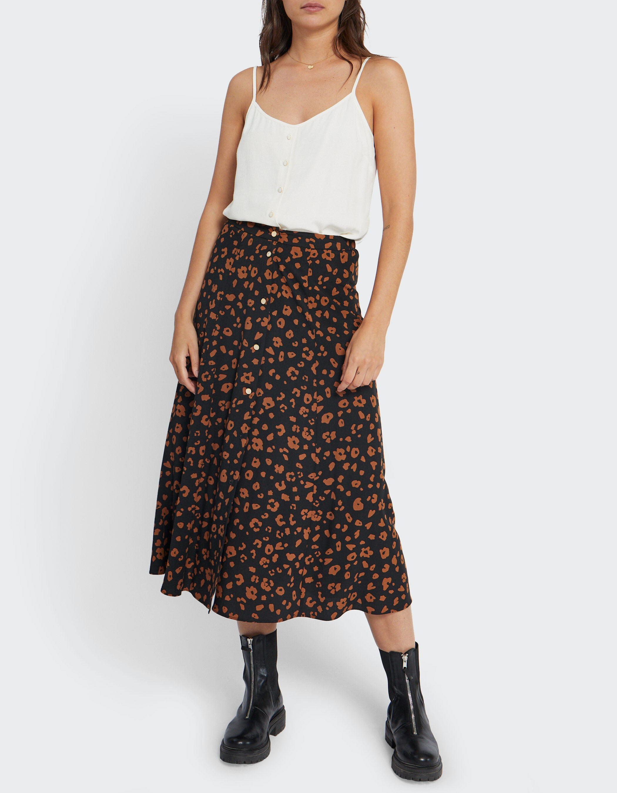 Jupe longue noire a imprime leopard I.Code