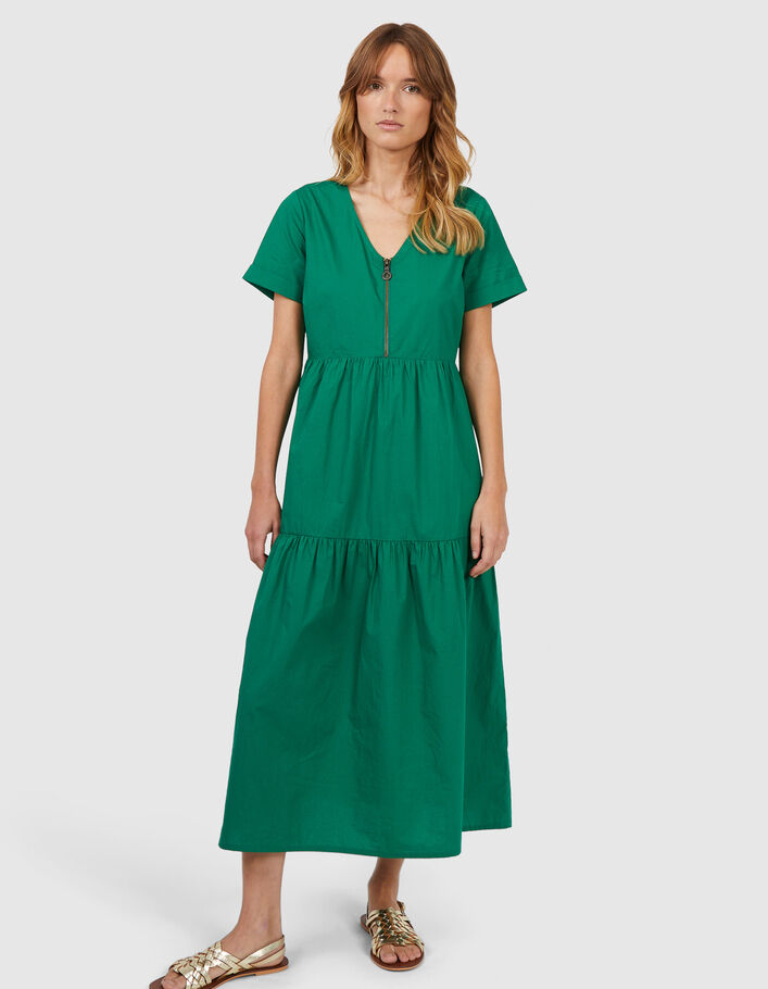 I.Code meadow green poplin zipped long dress - I.CODE