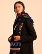 I.Code black pleated scarf with coloured slogan-4