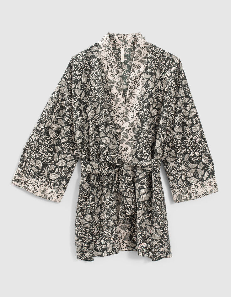 Chaqueta kimono verde estampado vegetal I.Code-3