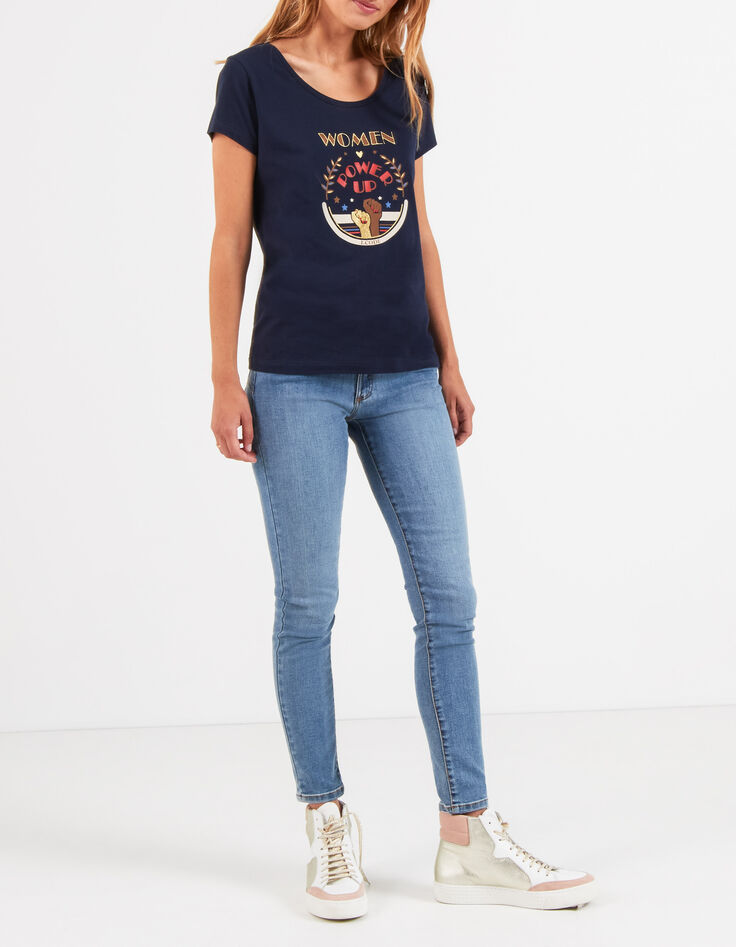 Tee-shirt navy bio message et paillettes dorées I.Code -3