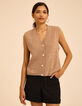 Ecru mouwloos vest details kabelbreiwerk I.Code-3