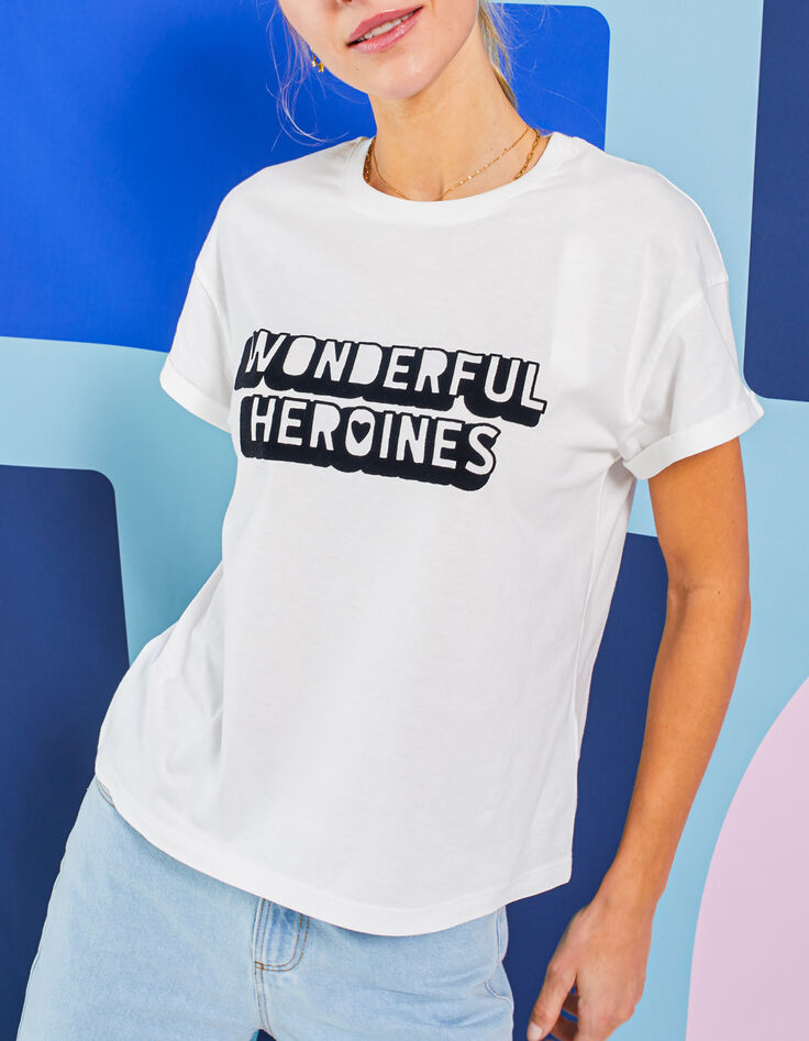 I.Code weißes Samt-T-Shirt mit beflocktem Schriftzug-1