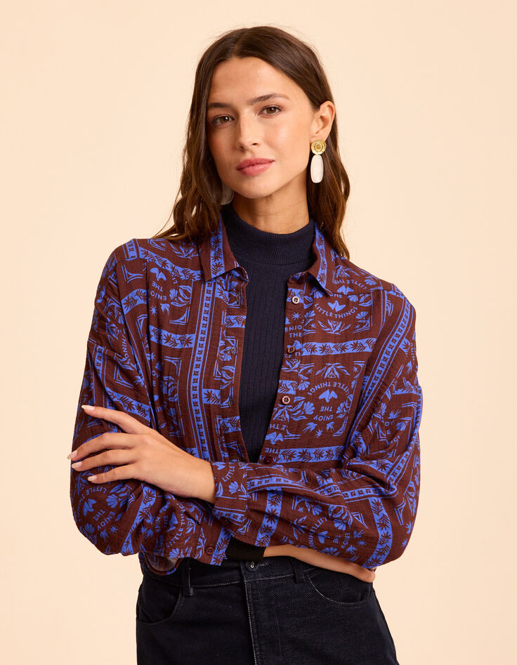 Overhemd lange mouwen patchwork tekst I.Code-1 Overhemd lange mouwen patchwork tekst I.Code-1