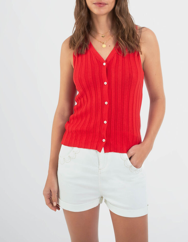 Cardigan cherry tricot côtelé sans manches I.Code-1