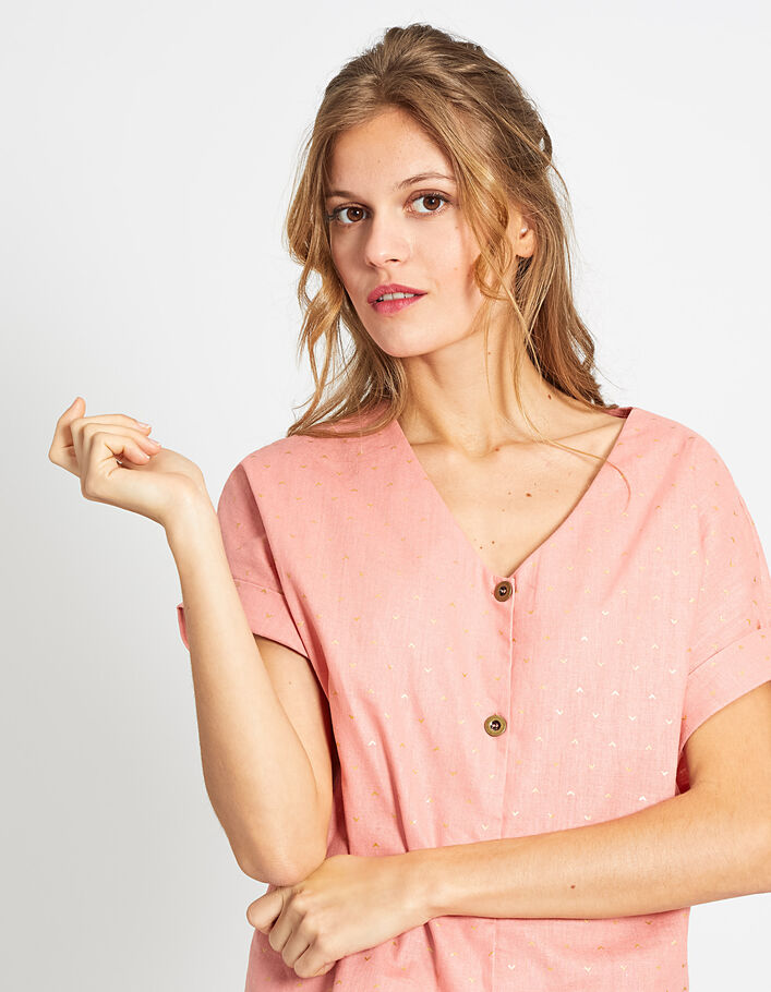 I.Code watermelon linen top with gold heart print - I.CODE