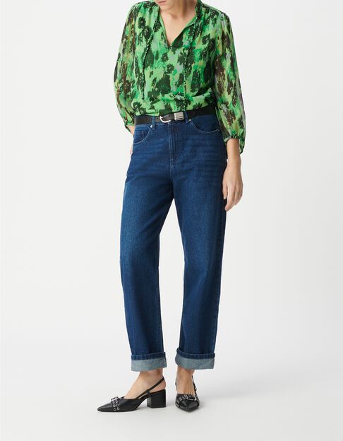 Gr&uuml;ne Bluse aus recyceltem Polyester mit abstraktem Druck f&uuml;r Damen - IKKS