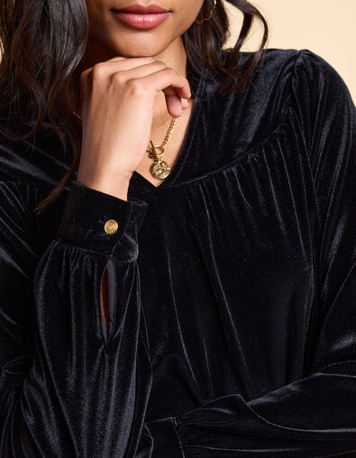 I.Code black panne velvet blouse