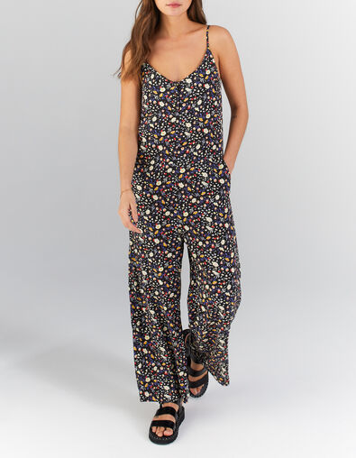 I.Code black jumpsuit with colour floral leopard print
