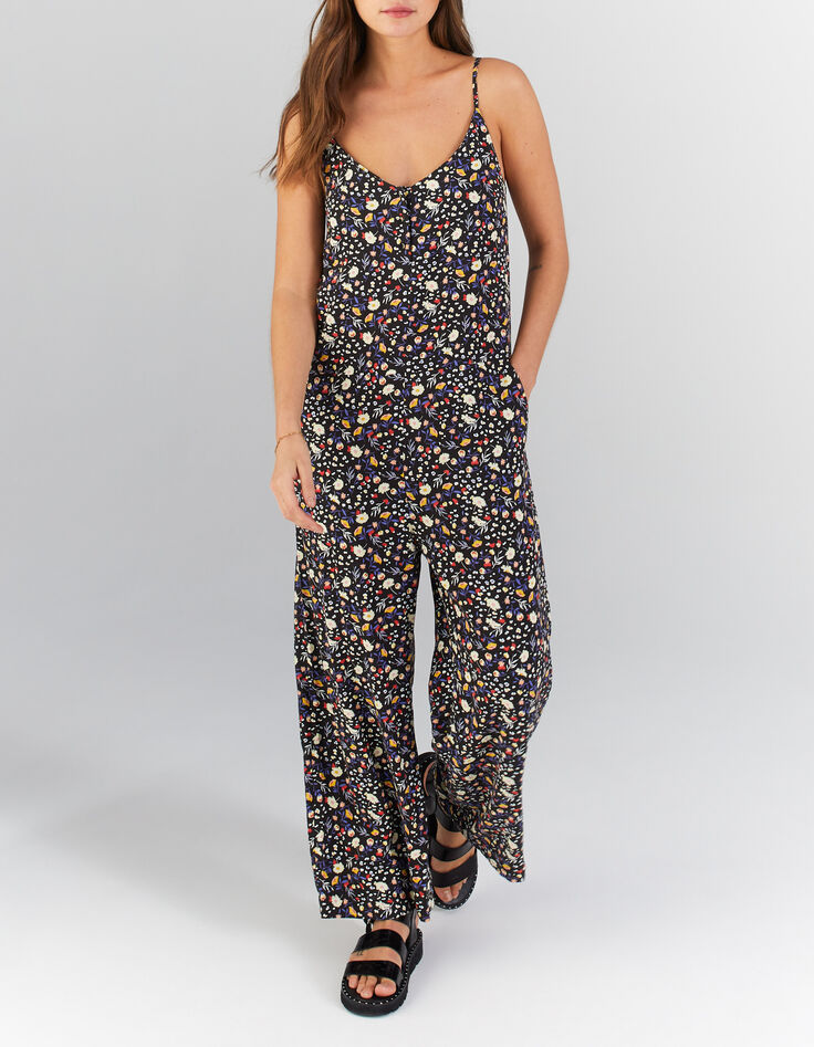 I.Code black jumpsuit with colour floral leopard print-1