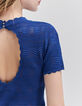 Kobaltblauer Damen-T-Shirt offener R&uuml;ckenausschnitt-3