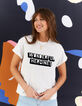 Weißes T-Shirt mit aufgeflockter Message aus Samt I.Code-1