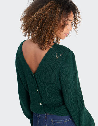 I.Code imperial green knit cardigan with decorative stitch