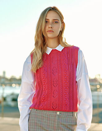 Pull magenta tricot sans manches I.Code