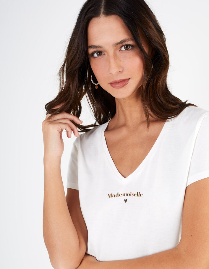 Camiseta blanco roto algodón mensaje corazón I.Code  - I.CODE