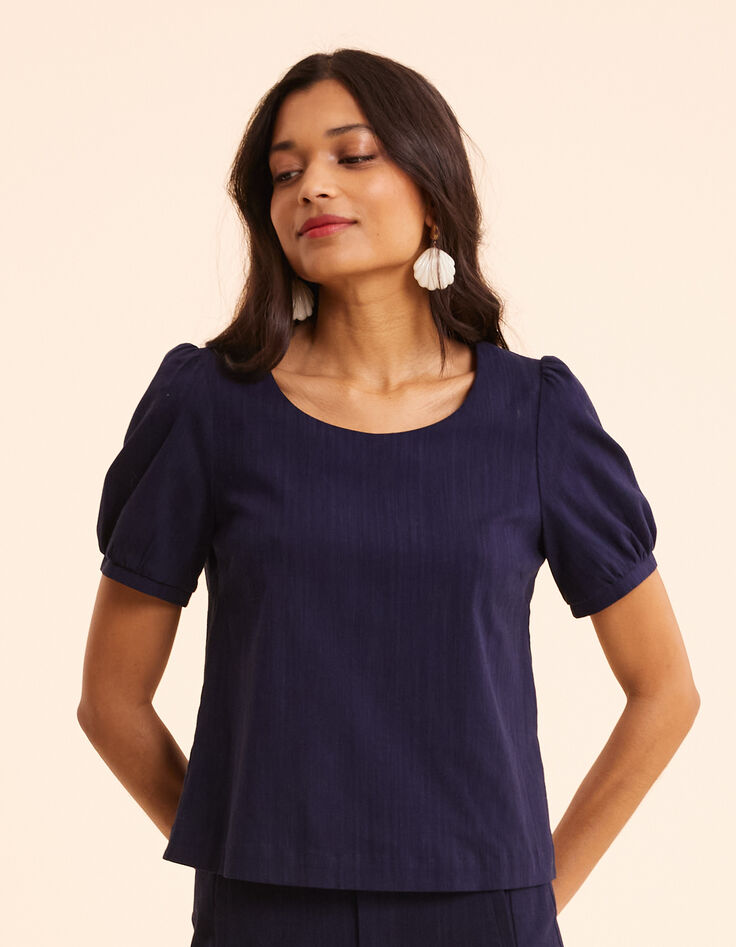 I.Code navy buttoned back top-4
