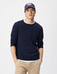 Marineblauer Feinstrick-Pullover f&uuml;r Herren mit Rollkanten-1