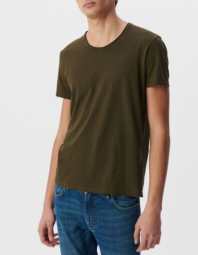 Dark Khaki Herren-T-Shirt Essentiel mit V-Ausschnitt - IKKS