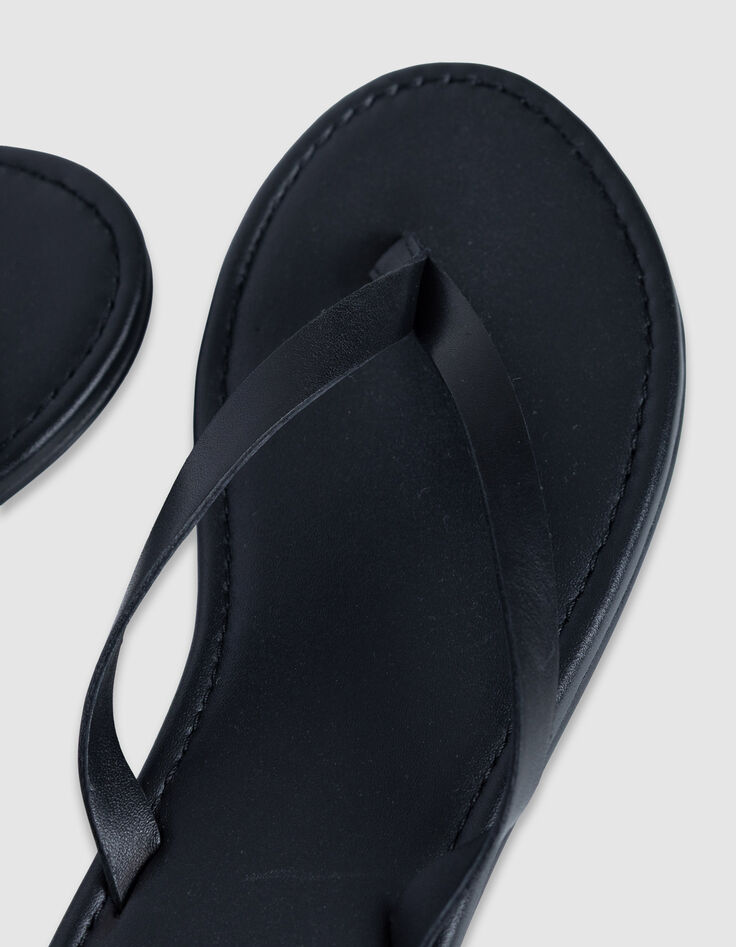 Flache Damen-Flip-Flops aus schwarzem Leder-5
