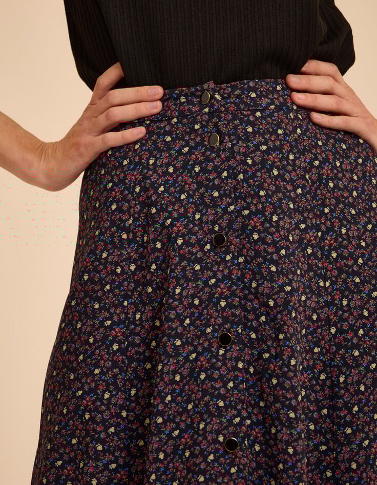 I.Code black midi skirt with winter floral print Margaux-5 I.Code black midi skirt with winter floral print Margaux-5