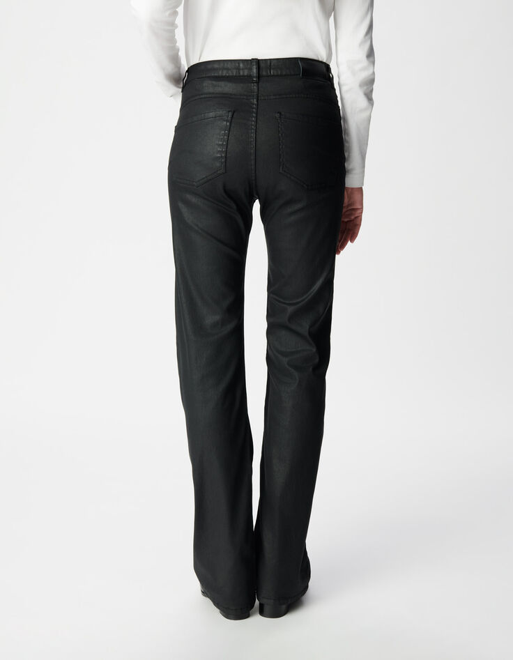 Schwarze Damen-Bootcut-Jeans beschichtet hoher Bund-3