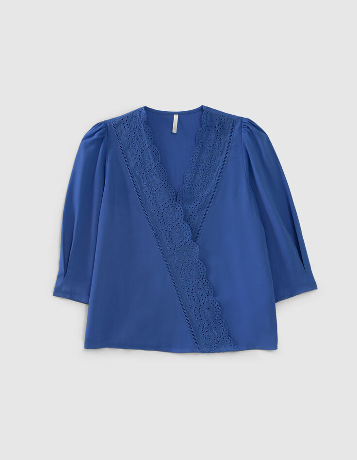 Kobaltblaue Bluse mit englischer Stickerei I.Code -5