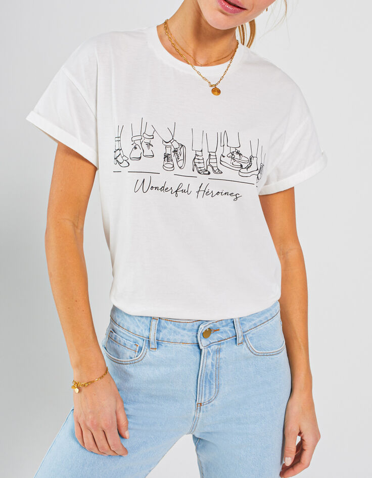 Tee-shirt blanc dessins chaussures I.Code-1