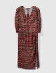 Schwarzes Midi-Damenkleid mit Ikatprint-6